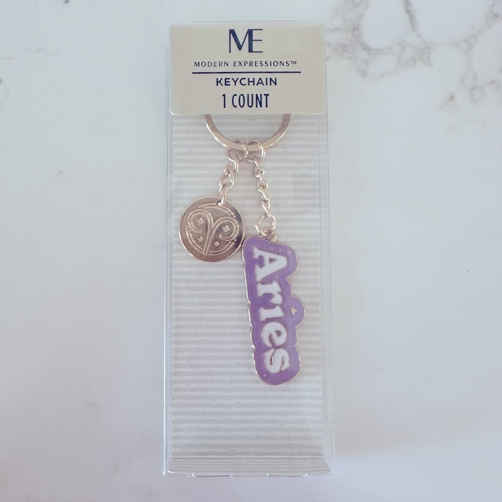 Aries Zodiac Keychain Purple and Gold - Picture 2 of 3